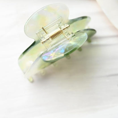 Handmade Celluloid Acetate French Design Barrettes Tortoise Shell Claws Hair Claw Luxury Fashion Accessories Hair Clip for Women (transparent green)