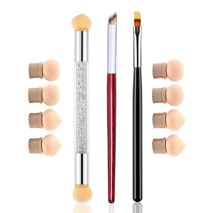 WOKOTO 3 Pcs Nail Ombre Brushes For Nail Art Brushes Set With 8 Addtional Nail Sponges Set Ombre Nail Brushes For Acrylic Application Gradient Gel Ombre Brushes Nails Nail Acrylic Brushes Set