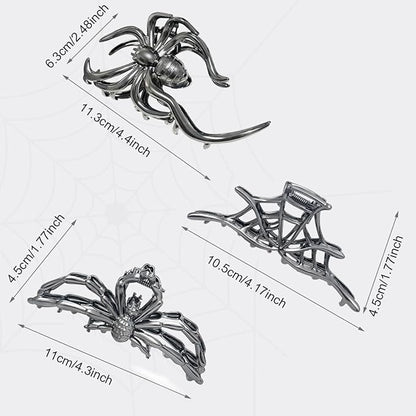 3 Pieces Large Metal Spider Net Hand Hair Claw Clips for Women and Girls Thick Long Hair, Nonslip Skeleton Spooky Barrette Headband Hair Styling Accessories for Halloween Christmas Gifts