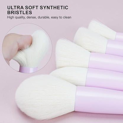 18-Piece Light Purple Professional Makeup Brush Set – Translucent Rubberized Handles, Soft Synthetic Bristles for Face & Eye Makeup–Includes Travel Bag & Sponges, Complete Brush Collection