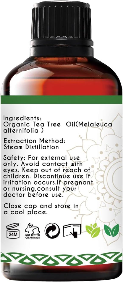 Organic Tea Tree Oil for Skin, Hair, Face, Scalp, Nails, 100% Pure Australian Tea Tree Essential Oil for Room Linen Spray, Diffuser -1 Oz