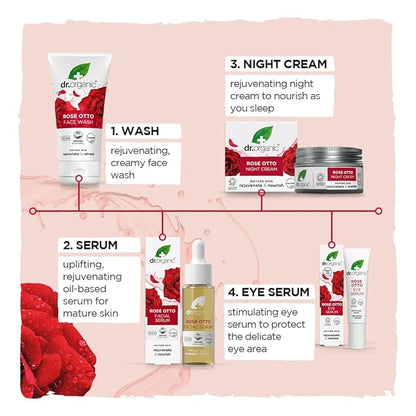 Dr. Organic Rose Otto Facial Serum | Nourishes and Smoothes Skin, Promotes Healthy Aging, Natural, Certified Organic, Paraben & SLS-Free, 30 mL / 1 fl oz