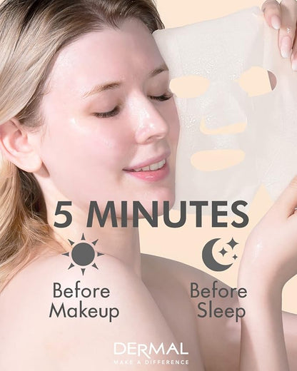 DERMAL 26 Combo Pack Collagen Essence Korean Face Mask (Red & Green) - Hydrating & Soothing Facial Mask with Panthenol - Hypoallergenic Sheet Mask for All Skin Types - Natural Home Spa Treatment Mask