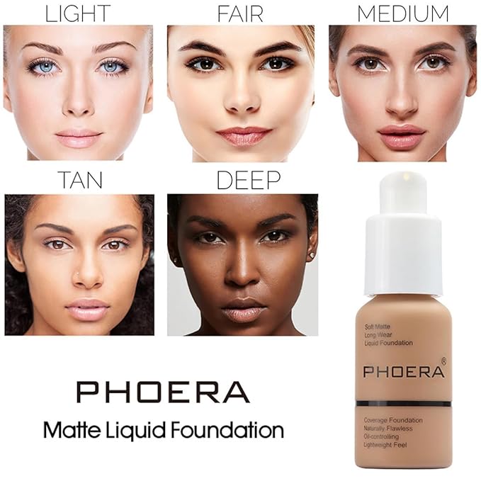 PHOERA 2 Pack Flawless Soft Matte Liquid Foundation, 24 HR Oil Control Concealer Makeup, Full Coverage Foundation for Women and Girls (105 Sand)