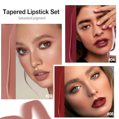 3Pcs Gradient Matte Lipstick Crayon Lip Liner pencil,Crayon Form and Cone Tip 2-in-1 Lip Liner and Lipstick Lip Combo Set Achieve Flawless Contour Gradual Ombre Effect lip Pencil for Old Women