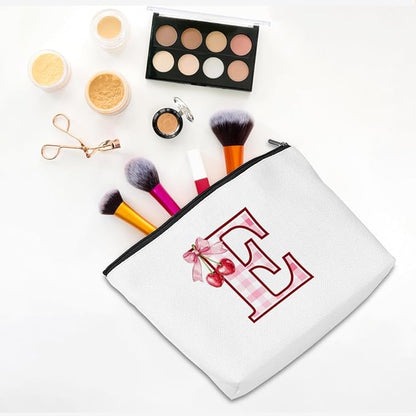 Initial Makeup Bag Monogram Cosmetic Bag Monogrammed Gifts for Women Girls Friends Coworker Niece Personalized Travel Toiletry Bag Christmas Bridal Shower Wedding Bridesmaid Gifts, Cherry E