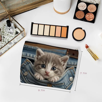 Cute Cat Makeup Bag, Large Capacity Travel Makeup Case Cosmetic Bags for Women, Portable Pouch Purse Travel Essentials Toiletries Accessories, Christmas Birthday Gifts for Women