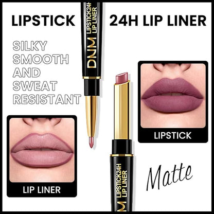 BINGBRUSH 3Pcs Double Ended More Mauve Berry Blush Matte Lip Liner and Lipstick Makeup Combo Set for Women,Lipliner 24 Hours Original Waterproof Long Lasting Lip Stains Pencil Kit Set