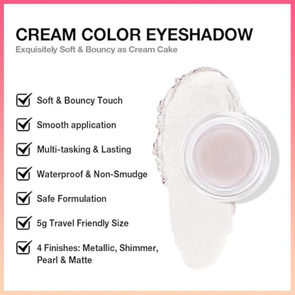 Single Cream Eye Shadow,Pearl Shimmer Glitter Natural Nude Monochrome Eyeshadow Palette,Waterproof,Long Lasting Naturing-Looking,Vegan & Cruelty-Free,18