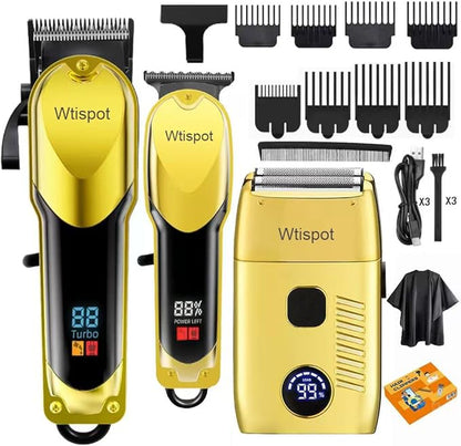 Hair Clippers Set for Men,Hair Clipper Trimmer with LED Display, Professional Cordless Hair Clipper Shaver Beard Trimmer, Hair Cutting Machine for Men, Holiday Gift for Father's Day Gift(with Apron)