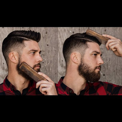 Hair Comb - Wood with Anti-Static & No Snag with Fine and Medium Tooth for Head Hair, Beard, Mustache with Premium Carrying Pouch in Design in Gift Box