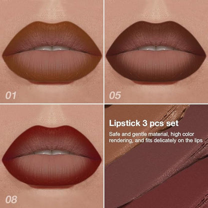 3Pcs Lip Liner and Lipstick Combo Sets, Gradient Matte lip bar matte lipstick And Lip Liner Set, Contour Gradual Ombre Effect Lip Pencil For Old Women, Long Lasting Waterproof Smudge Proof Lipstick