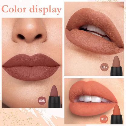 evpct 3Pcs Nude Beige Dark Light Brown Yellow Matte Lipstick and Lip Crayon Lip Liner Stick Pencil duo Makeup Set Long Lasting 24 Hour Waterproof Lip Gloss labiales mate 24 horas originales 08&17&19