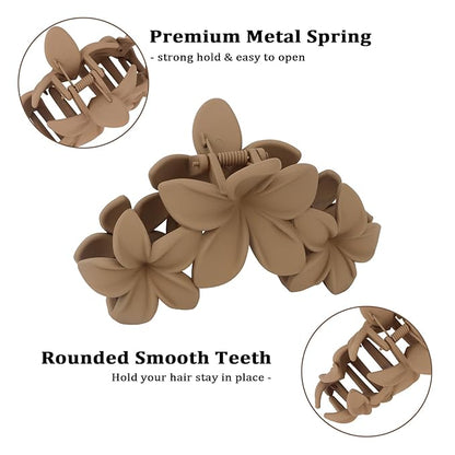 Hawaiian Flower Hair Clips Large Matte Hair Claw for Women Non-Slip Strong Hold Clips for Thick Hair, Hair Accessories,Brown,Black,Coffee,White