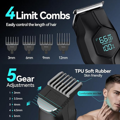 5-in-1 Electric Beard Trimmer Body Hair Trimmer Kit, Professional Cordless Hair Clippers for Men Rechargeable, IPX7 Waterproof Mens Grooming Kit for Face, Mustache, Body, Nose, Gifts for Men (Black)