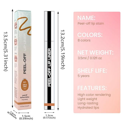 Orange Brown Liquid Matte Lip Liner Stain Peel Off with Tweezer, Long Lasting, Waterproof Matte Lipstick Lip Gloss Tattoo for Women, Transfer-prof Lip Tint Makeup for All Skin Types 01#