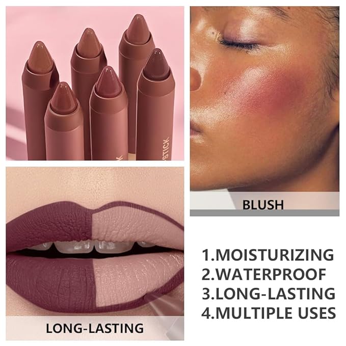 BINGBRUSH 2 in 1 Lip Liner and Lipstick Combo, Matte Lipstick Long Lasting Waterproof Lip Pencil Crayon, Smudge Proof Lip Stain,Hign Pigmented Women’s Makeup (05#Berry Fever)
