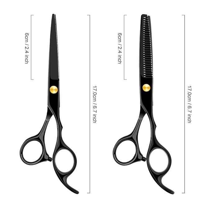 Professional Home Hair Cutting Kit Home Haircutting Scissors Barber Salon Home Thinning Shears Kit with Comb Case for Men Women Black
