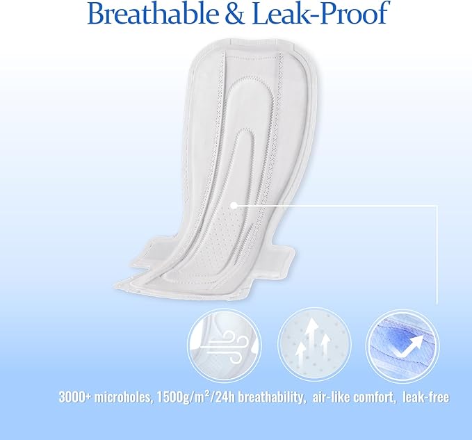 MODAL Heavy Flow Pads for Women Overnight, Unscented Sanitary Pads for Period with Wings, 16.5 Inch(420 mm), Extra Heavy Overnight, 4 Count