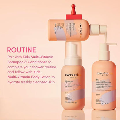 Evereden Multi-Vitamin Kids Body Wash Cool Peach: Gentle Body Wash Sensitive Skin Nourishment & Hydration Formula | Clean Non-Toxic for Kids | 8.5 fl oz.
