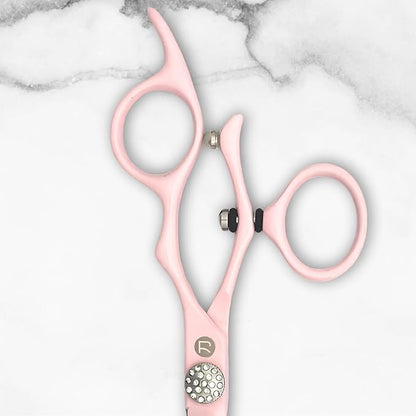 Pink Hair Scissors for Professional Use - Japan 440C Stainless Steel w/Pink Titanium Finish - Sharp, Durable (5.5" Swivel Thinning Shears)