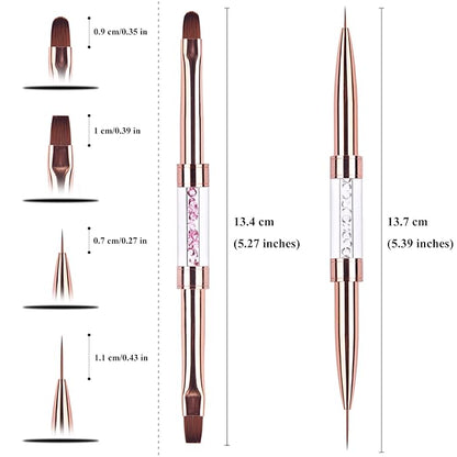 2Pcs Dual-ended UV Gel Nail Brush Set Rhinestone Handle Nail Art Design Brushes Professional Nail Tools Rose Gold