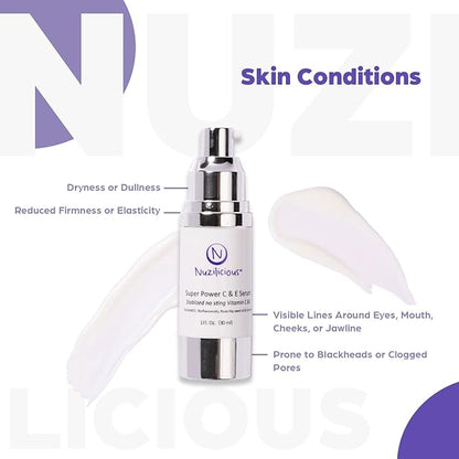 Professional Grade Super C & E Serum for Glowing Skin – Stabilized, Non-Stinging Vitamin C Formula – Vegan, Cruelty-Free, Anti-Dullness Face Serum – 1 oz