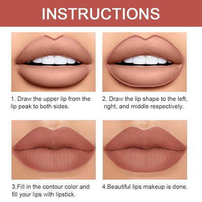 Kaely 2-in-1 Nude Brown Lip Liner & Lipstick Set Kit for Women, Matte Lips Kit with Lip Liner Lip Stains Long Lasting Waterproof 24 Hour Lipstick and Lip Liners Combo Lipliners Pencil Set 12