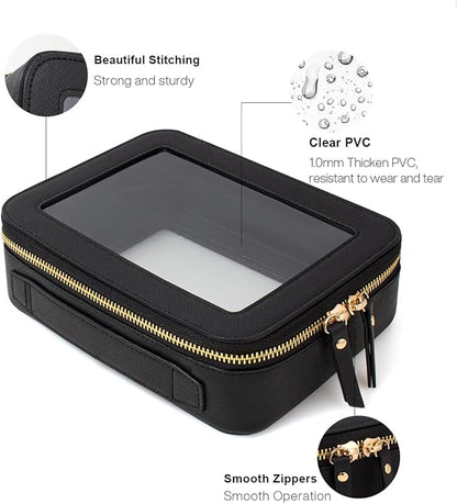 Travel Clear Makeup Bag Set, TSA Approved Cosmetic Bag Case with Zipper Portable Makeup Pouch Toiletry Bag Women Traveling Cosmetic Organizer Storage Bag Car Organizer Car Essentials for Women