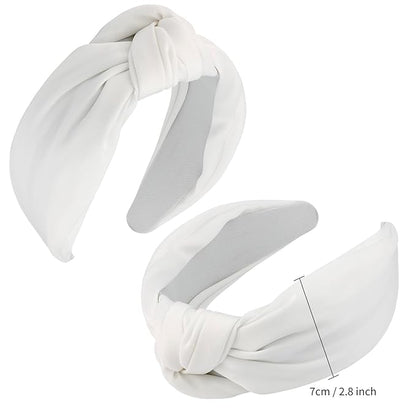 VELSCRUN 2 Pcs Wide Knotted Headbands for Women - Black & White Solid Head Bands for Top Knots, Washing Face, Gifts