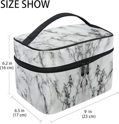 Makeup Bag, White Marble Travel Makeup Organizer Bag Cosmetic Cases Toiletry Bags for Girl Women Ladies