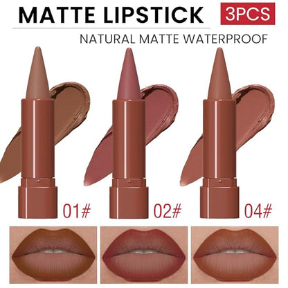BINGBRUSH 2-in-1 Gradient Matte Lipstick & Lip Liner Set,3Pcs Long Lasting Waterproof Lip Crayon for Women, Flawless Contour, Lightweight Ombre Lip Color Pencil(01#&02#&04#)