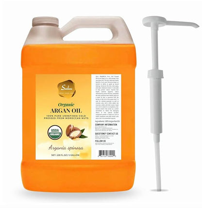100% Pure Organic Cold Pressed Unrefined Virgin Moroccan Argan Oil (128 fl. oz/1 Gallon)