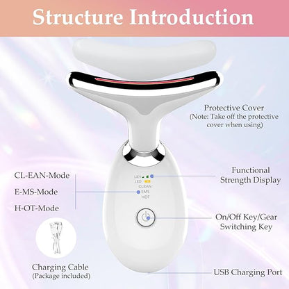 Red-Light-Therapy-for-Face and Neck Massager,7 Colors Womens Skin Rejuvenation Lifting Facial Massager Tool,Lymphatic Contour Massager Face for Toning,Glow Boost