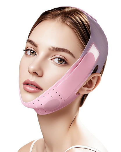 V-Line Sculpting Face Mask – Silicone Chin Strap for Jawline Tightening & Double Chin Reduction (23-27 Inches) (Sakura Pink)
