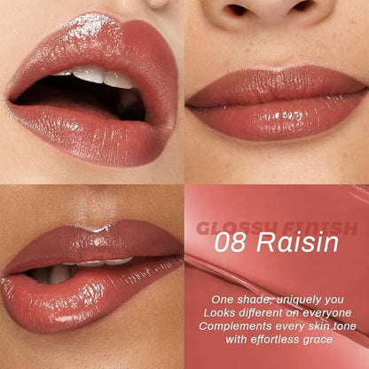 evpct Nude Brown Honey Lipstick Tinted Lip Balm, Sheer Hydrating Shine Tinted Lipstick for Women, Moisturizing Lip Color, Nourishing Tinted Lip Balm Plumper Gloss Stain, Glossy Shiny Finish, 08 Raisin