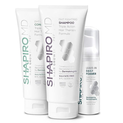 Shapiro MD Hair Growth Experts Natural Hair Kit for Thicker, Fuller, Healthier Looking Hair - Including Shampoo, Conditioner and Leave-In Daily Foam (1 Month Supply)