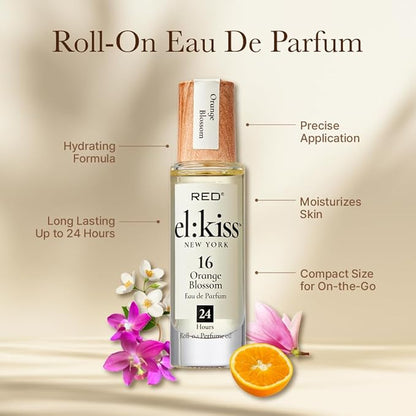 EL:KISS Roll On Perfume, Orange Blossom Inspired by J'adore, Eau de Parfum 12mL (.40 Fl Oz), Hydrating & Long-Lasting, Alcohol & Mineral Oil-Free, Infused With Jojoba, Argan & Coconut Oil