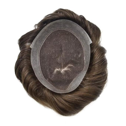 FACE MIRACLE Toupee for Men Lace Center Mens Toupee Hairpiece for Man Human Hair Replacement System Lace Center with Poly around Hair Units Mens Wig Hair Prosthesis 6"X8" #310 Dark Brown with 10% Gray