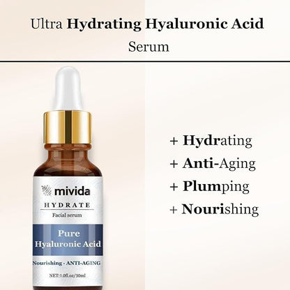 Mivida Hyaluronic Acid Serum for Face – Deep Hydration & Anti-Aging Facial Serum – Lightweight, Non-Greasy, Fast Absorbing – Plumps & Firms Fine Lines, Wrinkles & Dry Skin – Fragrance Free – 1 fl oz