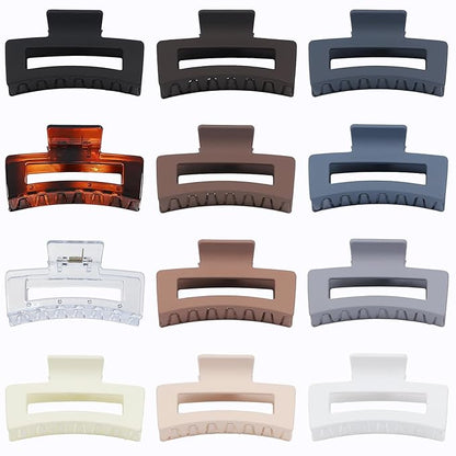 3.5 Inch Hair Clips - 12 Pcs Square Jaw Clips for Thick and Thin Hair, Rectangular Hair Accessories for Women and Girls - Neutral