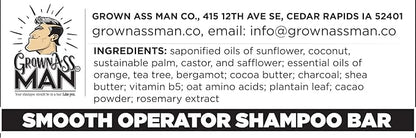 Grown Ass Man Co. - Solid Shampoo Bar Rich Lather 3 in 1: Hair, Beard & Body Wash - Plastic Free & Eco-Friendly, Natural & Organic Clean for All Hair Types, 4oz Bar (Smooth Operator, 3-Pack)