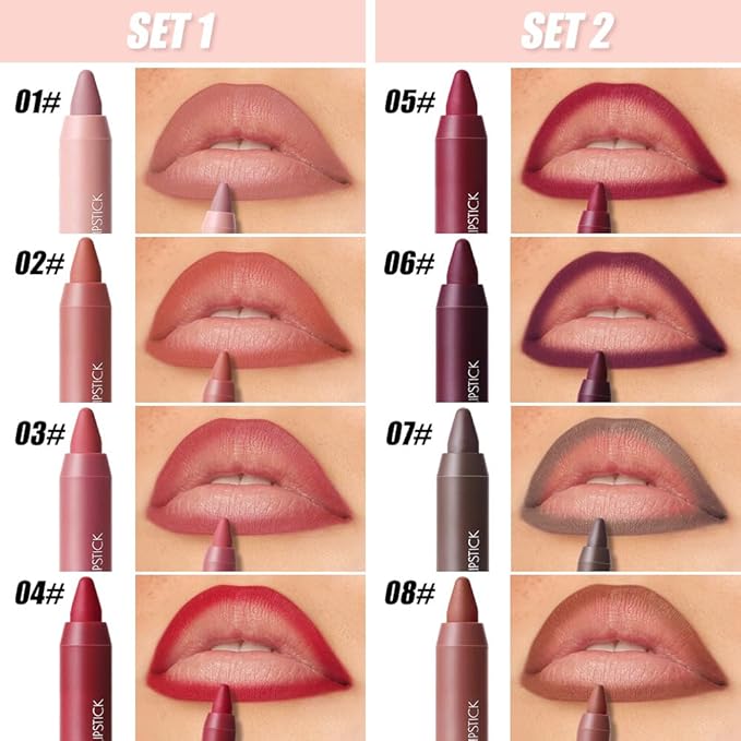4Pcs Matte Lip Lipstick Crayon Lip Liner Thick Pencil, High-Pigment Outline lips, Non-sticky Matte Velvet Texture, Waterproof & Smudge-Proof Longwear Pigmented, Fit for all tones 01# Set
