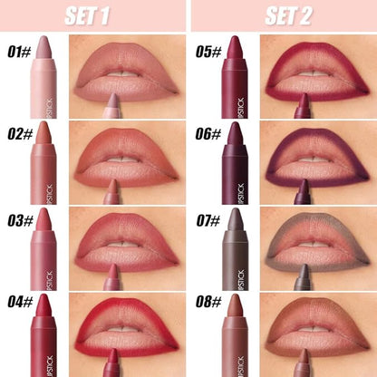 4Pcs Matte Lip Lipstick Crayon Lip Liner Thick Pencil, High-Pigment Outline lips, Non-sticky Matte Velvet Texture, Waterproof & Smudge-Proof Longwear Pigmented, Fit for all tones 01# Set