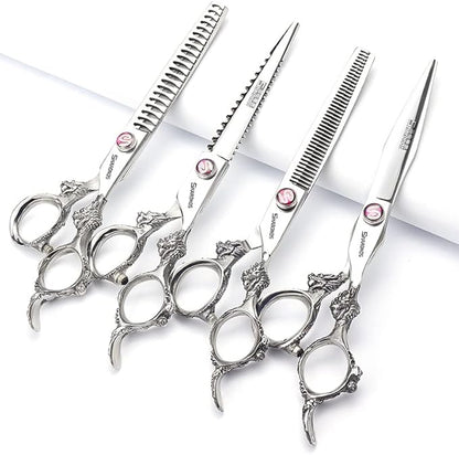 Professional Hairdressing Scissors 6/ 7/7.5/8 Inch Hairdressing Scissors Gold and Black Dragon Gold (7 Inch 4 Pieces)