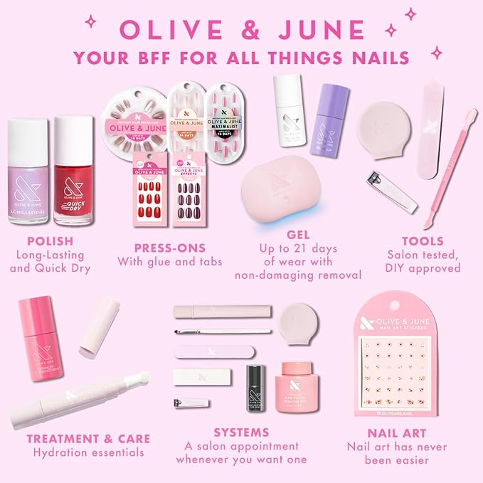 Olive & June Long Lasting Nail Polish | Plump Gel-Like Finish No Lamp Needed | Lasts up to 10 days | Salon-Quality at Home | 15-Free Vegan Cruelty-Free Chip-Resistant Shine | Ruby Shimmer Metallic Red