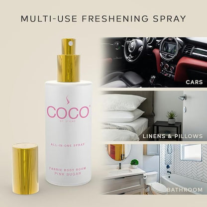 COCO by Stone 5oz All-in-One Spray (Pink Sugar) Shake & Spray Formula for Fabric, Pillows, Interiors, Clothing, Home Fragrance Accessories, Room Perfume, Room Deodorizer, Vegan & Cruelty-Free