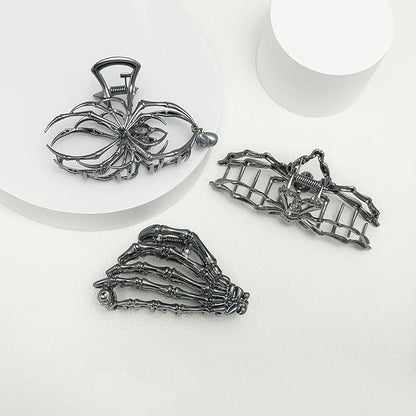 3 Pieces Large Metal Spider Net Hand Hair Claw Clips for Women and Girls Thick Long Hair, Nonslip Skeleton Spooky Barrette Headband Hair Styling Accessories for Halloween Christmas Gifts