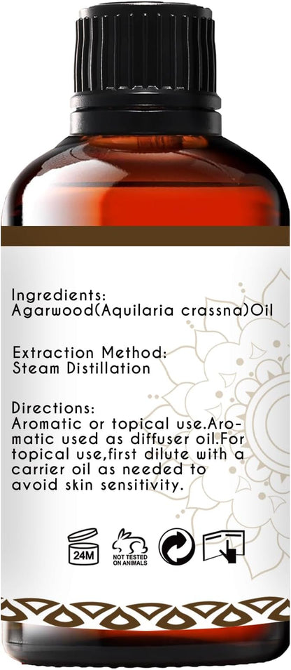 Agarwood Essential Oil, Pure Natural Organic Oud Essential Oil for Diffuser Meditation and DIY Cosmetic Making- 1 Oz