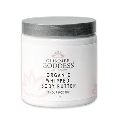 Glimmer Goddess Organic Whipped Body Butter for Women - Moisturizer Cream with Shea & Cocoa Butter, Almonds & Coconut Oil - Salted Caramel, 8oz